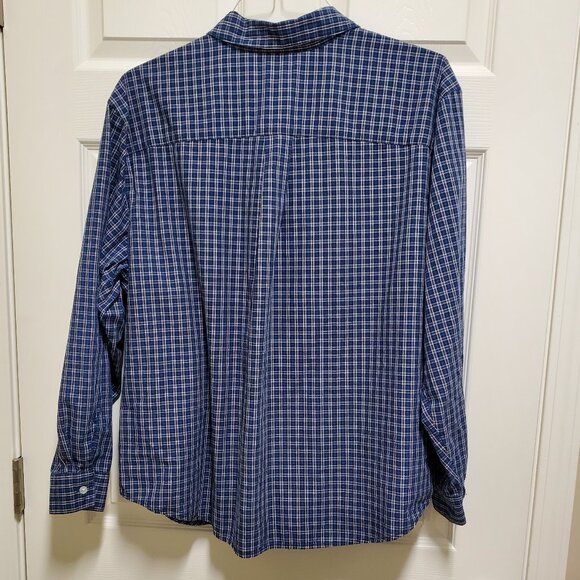 Navy Plaid Long Sleeved Button Down Blouse - Picture 2 of 2